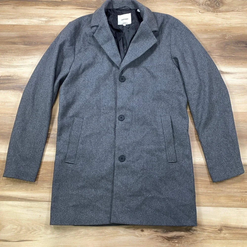 Jack & Jones Overcoat Mens Medium Minimalist Heritage Gray Long Topcoat
